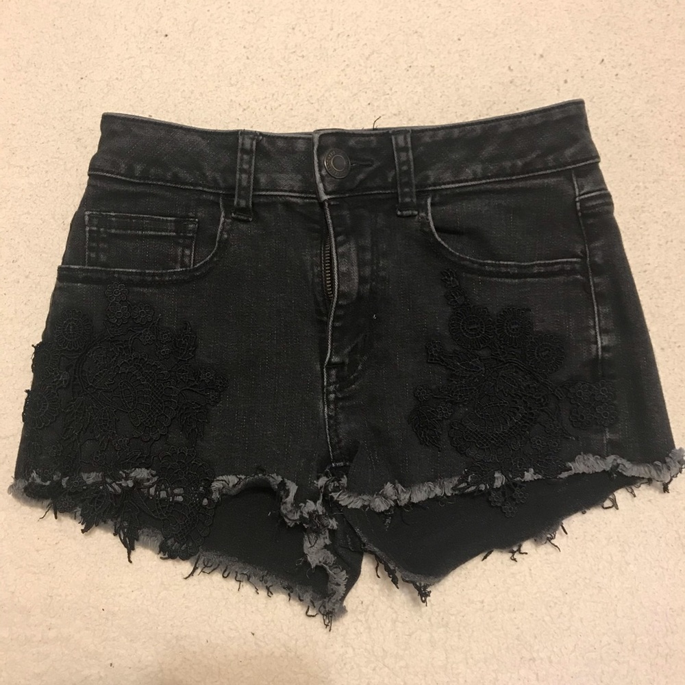 AE black denim shorts